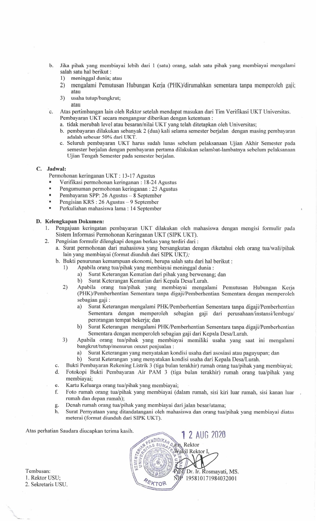 SURAT EDARAN WR I TENTANG KERINGANAN UANG KULIAH TUNGGAL (UKT) DAMPAK COVID-19 UNTUK SEMESTER GANJIL TA. 20202021