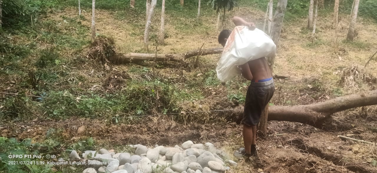 Gambar 1. Proses Pembuatan Kandang Rusa, Mulai Mengorek Untuk Fondasi, Memasang Batu Fondasi, Mengikat Batako, Sampai Kandang Rusa Selesai.