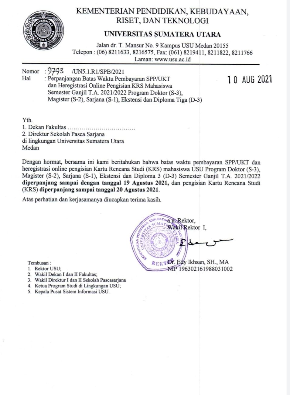 Catat! Pembayaran UKT dan Perbaikan KRS Diperpanjang