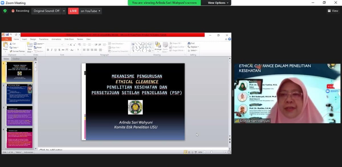 Fakultas Kesehatan Masyarakat USU Mengadakan Webinar Bertajuk Ethical Clearance Dalam Penelitian Kesehatan