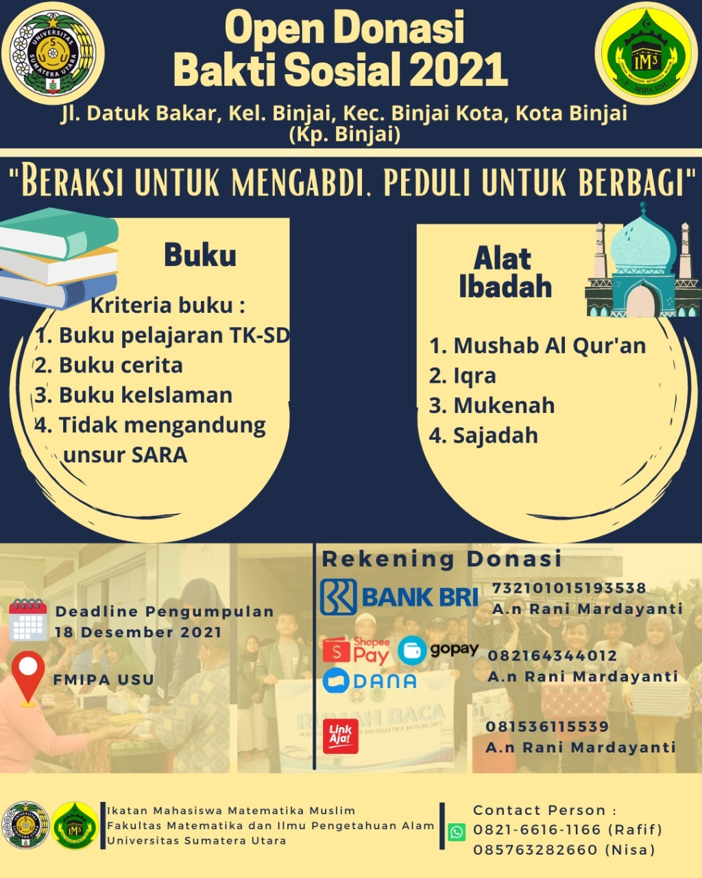 Peduli Untuk Berbagi, IMKUBIK FMIPA USU Adakan Open Donasi Bakti Sosial 2021