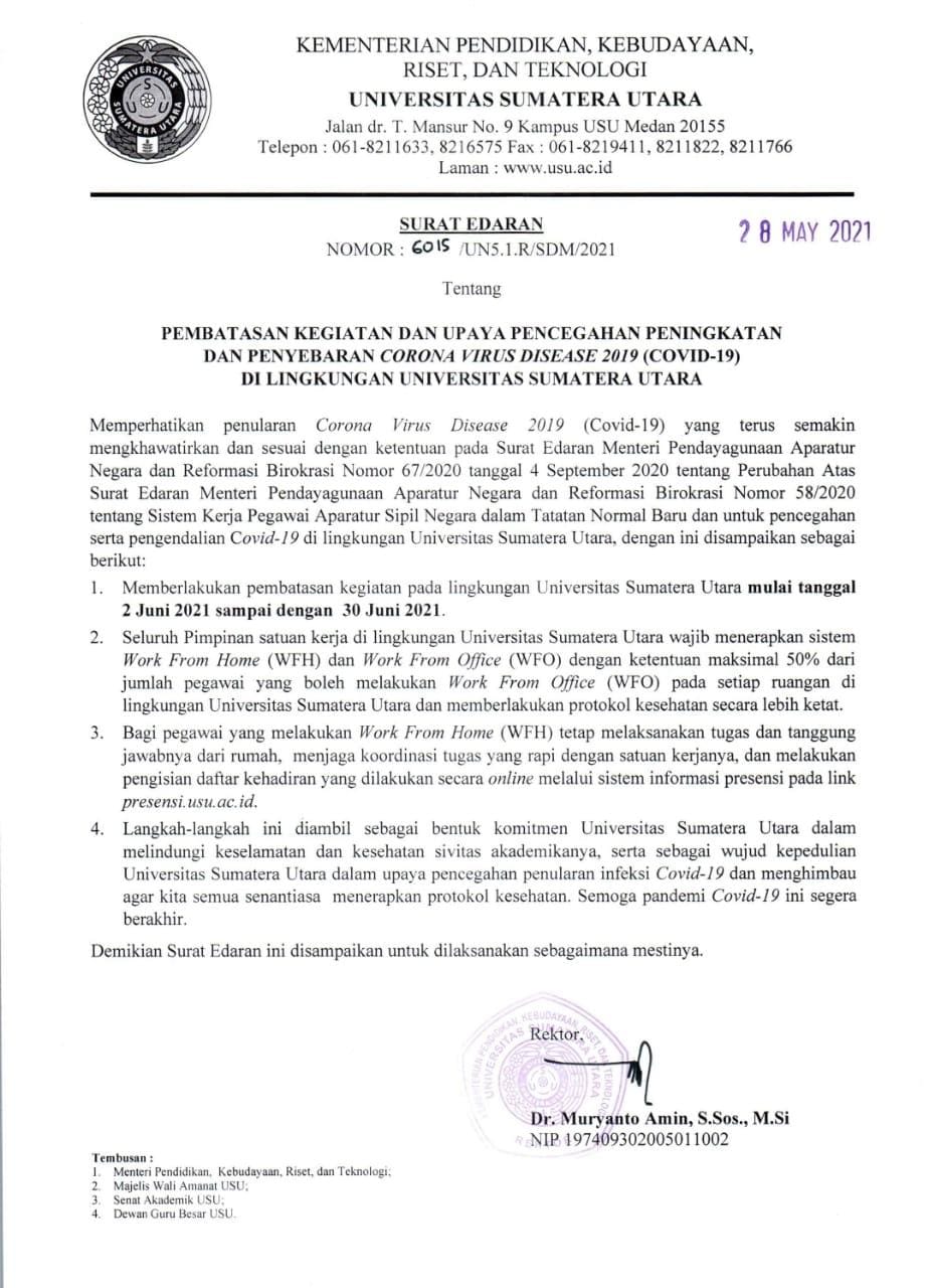Mulai 2 Juni, USU Berlakukan Pembatasan Kegiatan