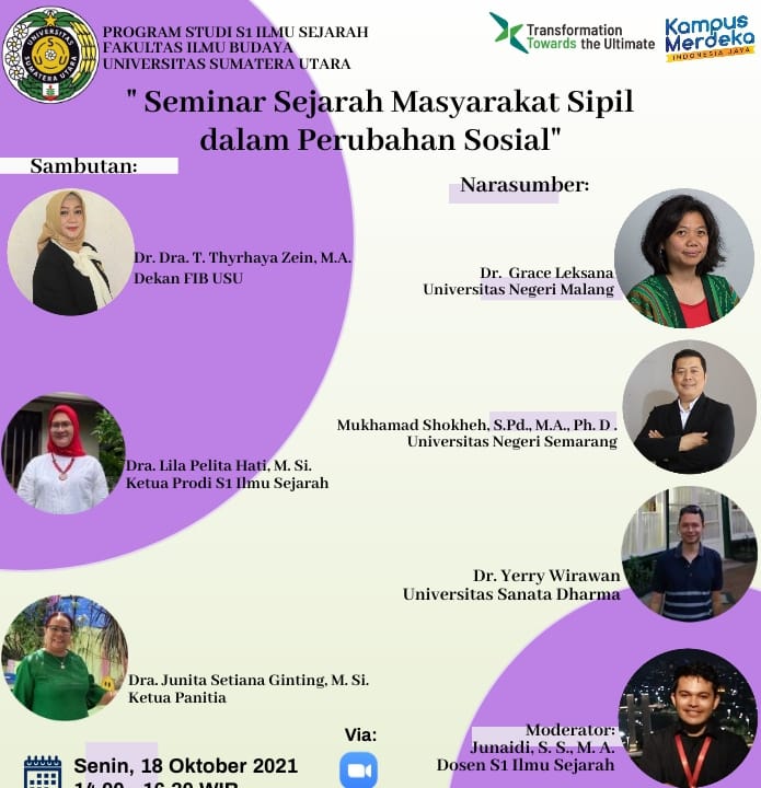 Prodi Ilmu Sejarah USU Adakan Webinar Bertema Sejarah Masyarakat Sipil dalam Perubahan Sosial
