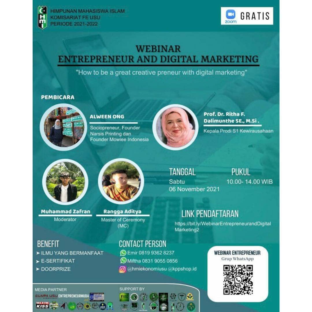 Menumbuhkan Semangat Usaha, HMI Komisariat FEB USU adakan Webinar Entrepreneur and Digital Marketing