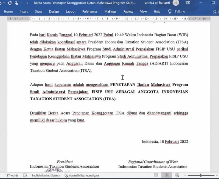 Indonesian Taxation Student Association (ITSA) Resmi Gandeng IMPROSAJA FISIP USU Menjadi Anggota