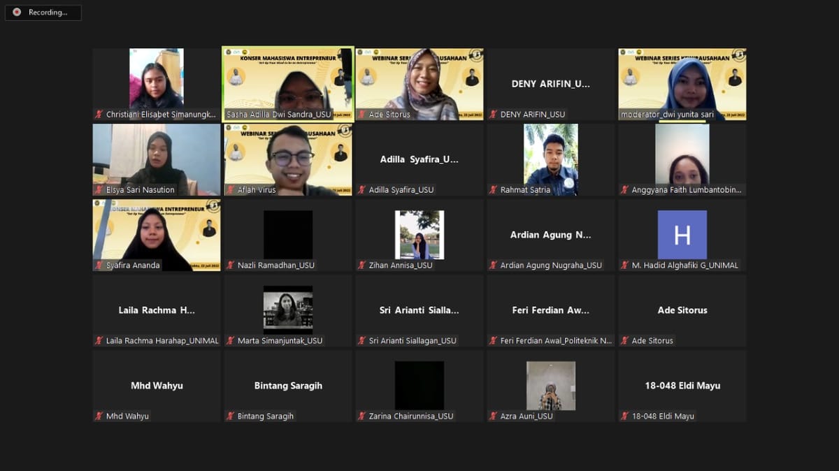Adakan Webinar Entrepreneurship, SGC USU Ajak Mahasiswa Untuk Berani Memulai dan Berinovasi