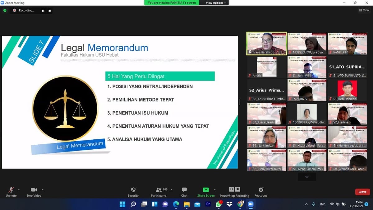 LKBH FH USU Adakan Online Training Series II "Pelatihan Pembuatan Legal Memorandum"