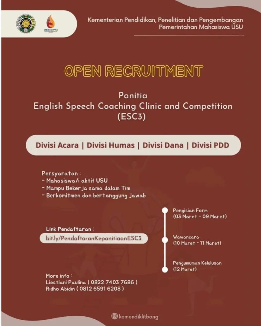 Open Recruitment Panitia English Speech Coaching Clinic and Competition