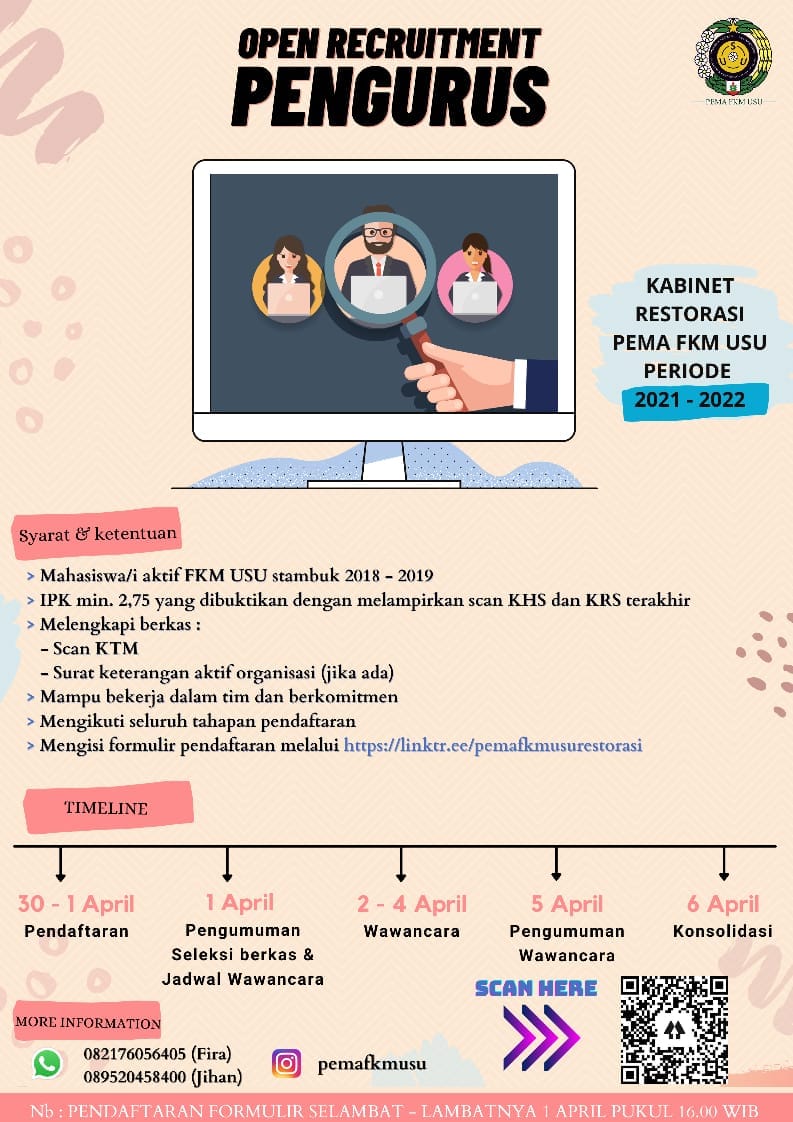 Rekrutmen Terbuka Kabinet Restorasi, Langkah Awal Wujudkan PEMA FKM yang SEHATI!