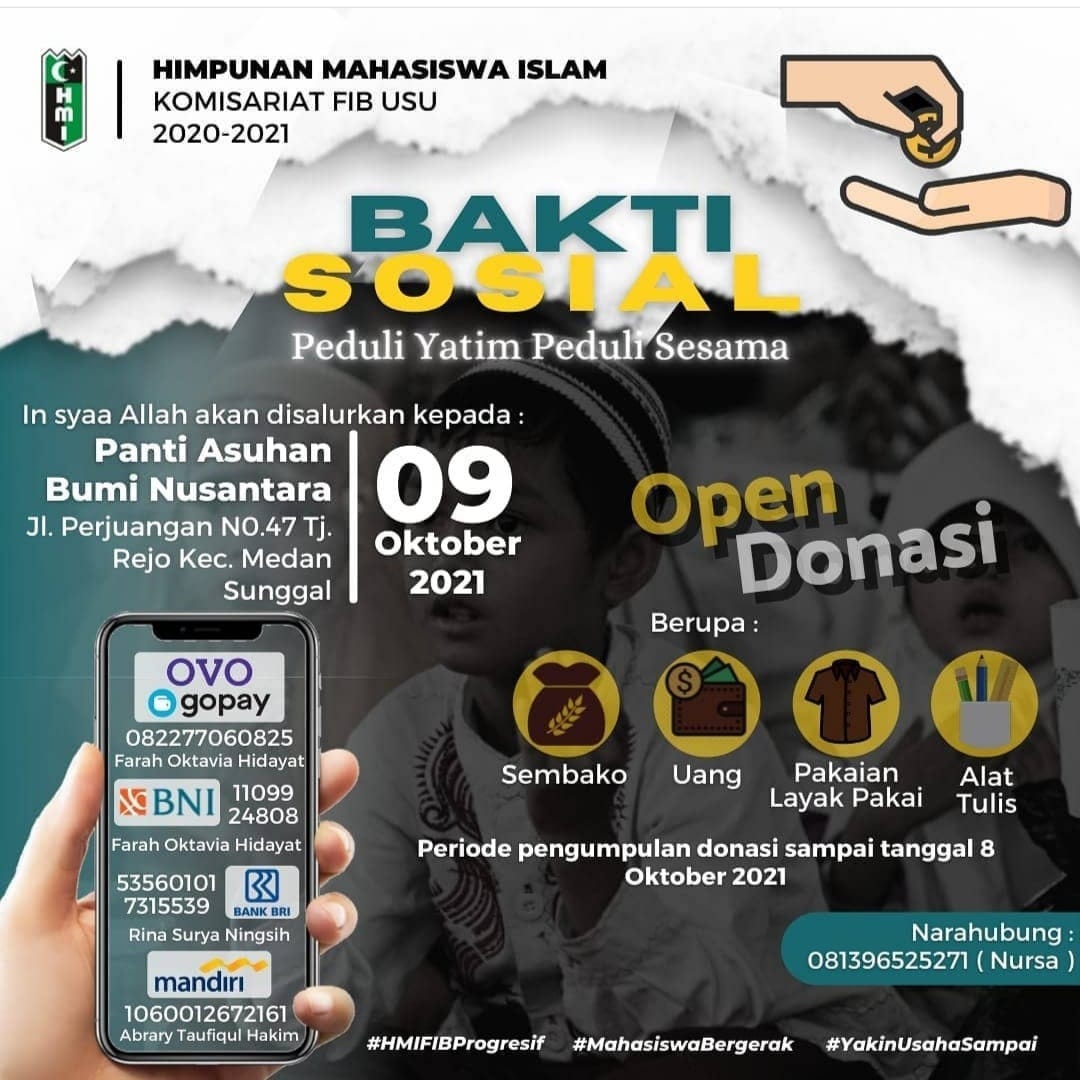 Peduli Yatim Peduli Sesama, HMI FIB USU Adakan Bakti Sosial ke Panti Asuhan