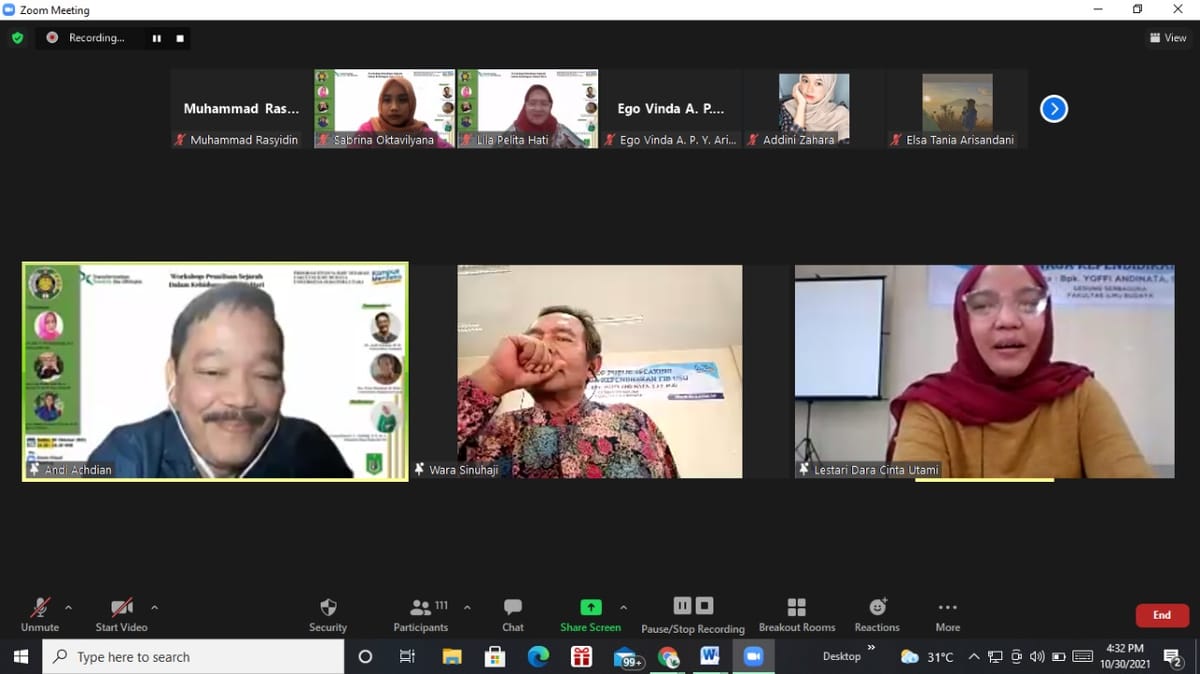 Angkat Tema Penulisan Sejarah dalam Kehidupan Sehari-hari, Prodi Ilmu Sejarah USU Adakan Workshop Daring