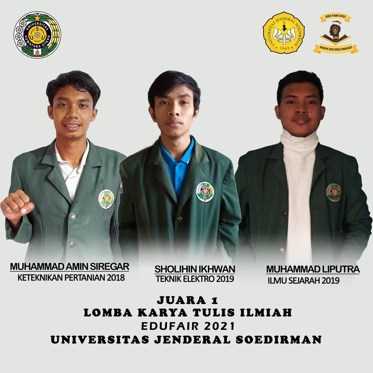 Angkat Judul Salam dari Binjai, Delegasi USU Sabet Juara 1 Pada LKTI Edufair di Universitas Jenderal Soedirman