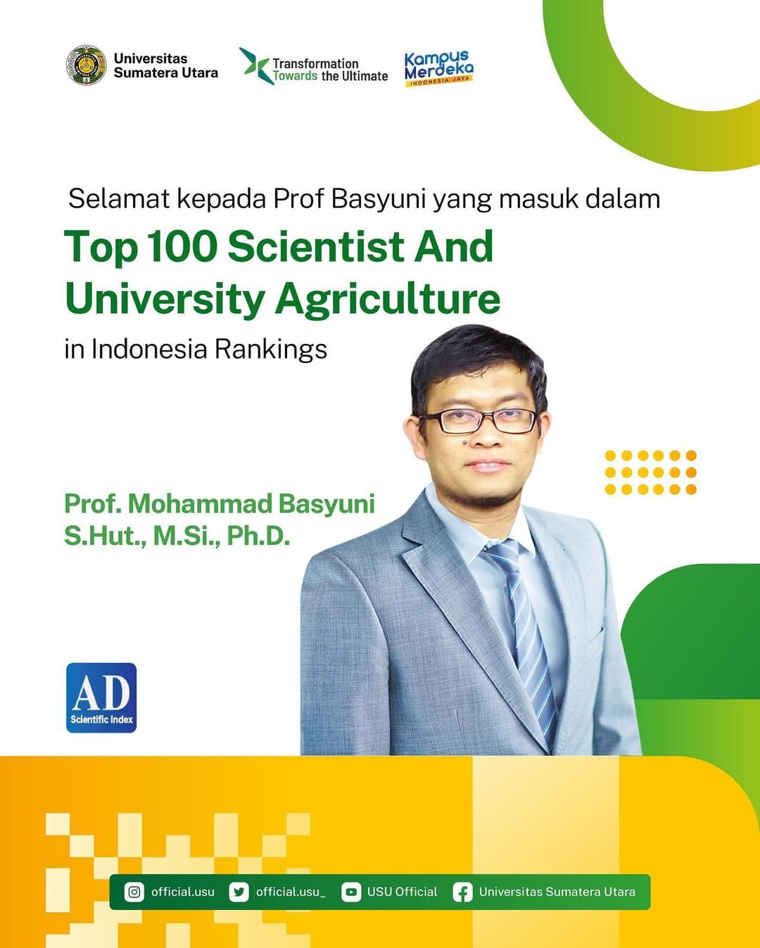 Mohammad Basyuni, Dosen Berprestasi USU