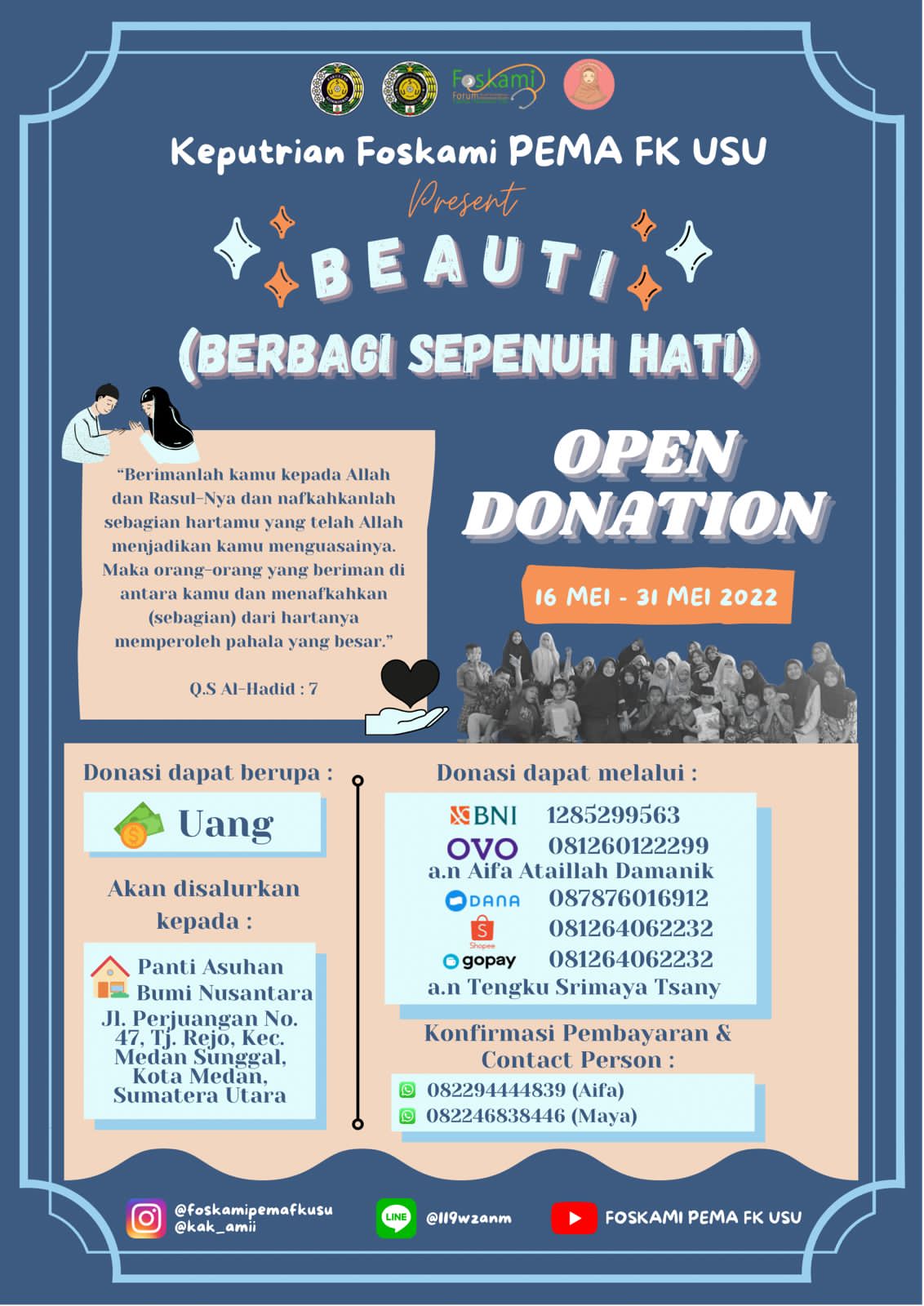 Ayo Berbagi Kepada Sesama Melalui BEAUTI Foskami FK USU!
